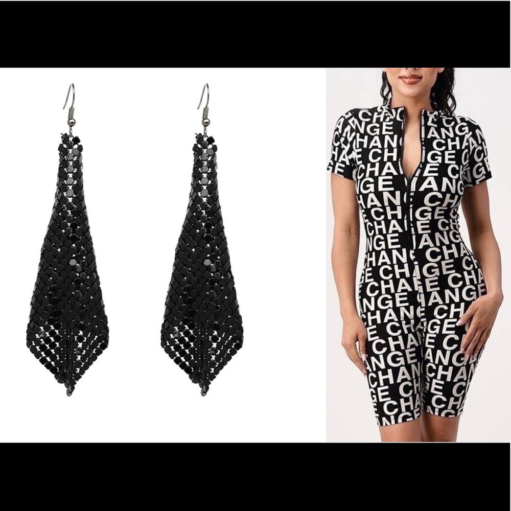 Women’s Biker Shorts Suit with Dangle Earrings